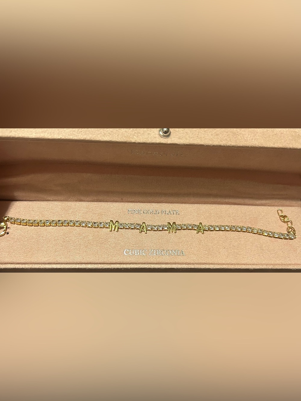 Gold 'MAMA' Cubic Zirconia Tennis Bracelet